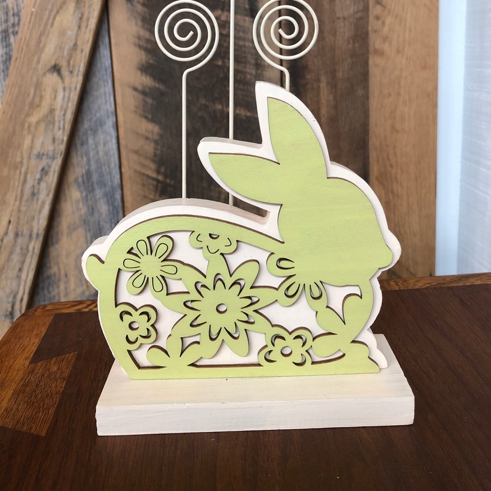 Green Bunny Laser Cut Wooden Wire Photo Holder‎